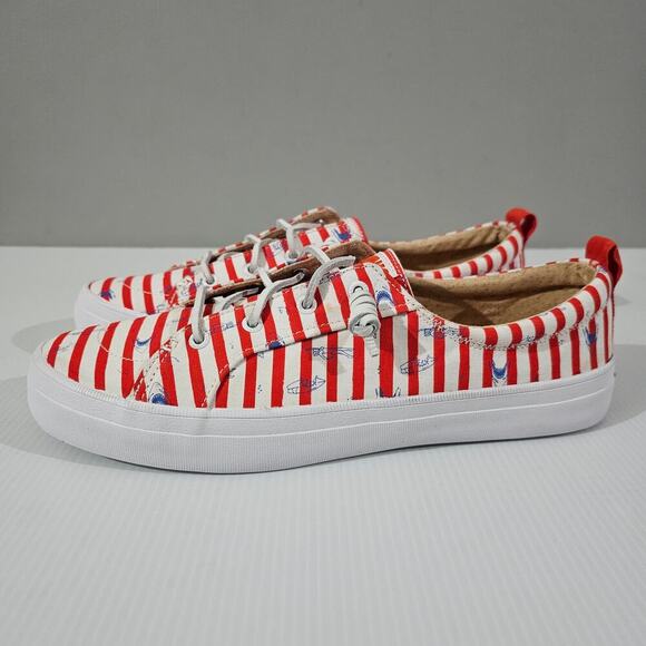 Sperry Red and White Striped Athletic Shoes - Picture 1 of 14